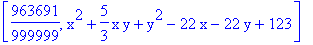 [963691/999999, x^2+5/3*x*y+y^2-22*x-22*y+123]